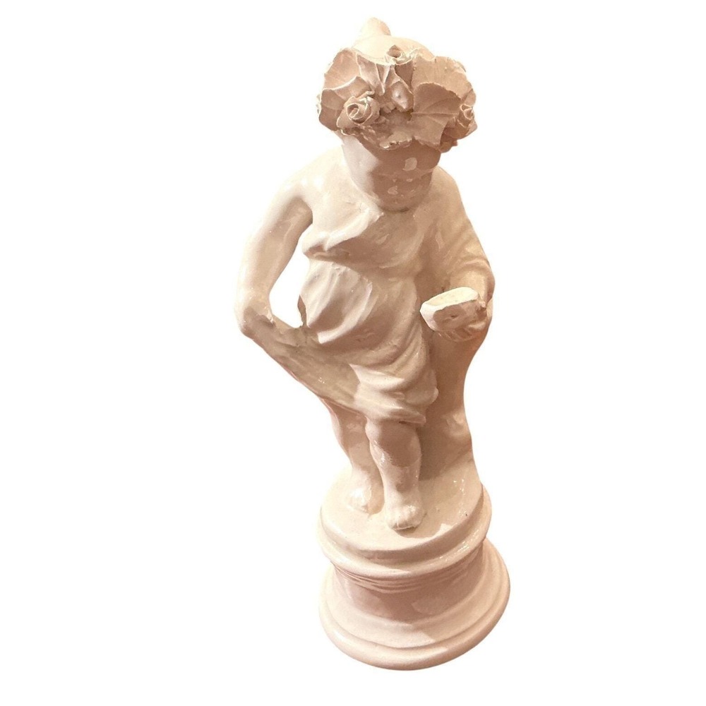 Vintage Italian Ceramic Cherub Figurine Glossy Cream Putto Statue Made in Italy
